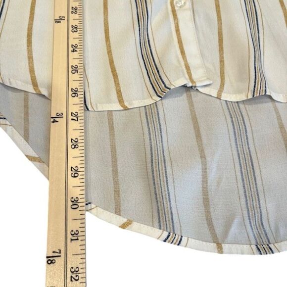 Gentle Fawn Crepe Button Front Shirt White w/ Tan Navy Pocket Oversized XS - Picture 8 of 9